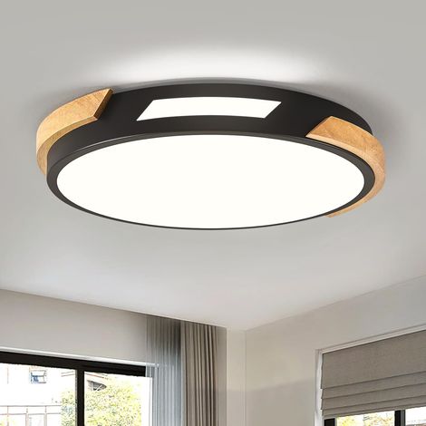 Runde Led-deckenleuchte Aus Schwarzem Holz, 30 Cm, 24 W, 4000 K, Für Wohnzimmer, Schlafzimmer, Küche