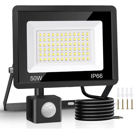 X 50-w-led-flutlicht Für Den Außenbereich, Pir-bewegungsmelder, 4500 Lumen, Ip66 Wasserdicht, 2 M Kabel Für Den Garten