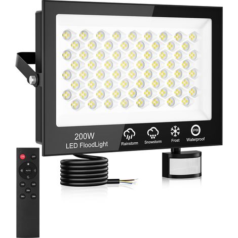 Led-flutlicht, 200 W, 20000 Lm, Bewegungsmelder, Fernbedienung, Ip66, Garage/garten