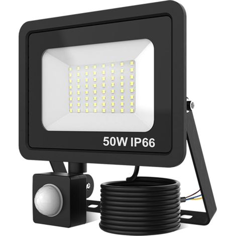 Led-flutlicht Mit Bewegungsmelder, 50 W, 5000 Lm, Kaltweiß, Ip66 Wasserdicht, Aluminiumlegierung, Garten/garage
