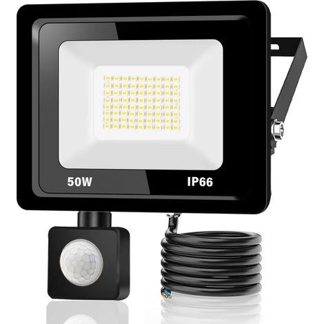 Led-außenstrahler Mit Bewegungsmelder, 50 W, Ip66 Wasserdicht, Kaltweiß 6000 K, Garten