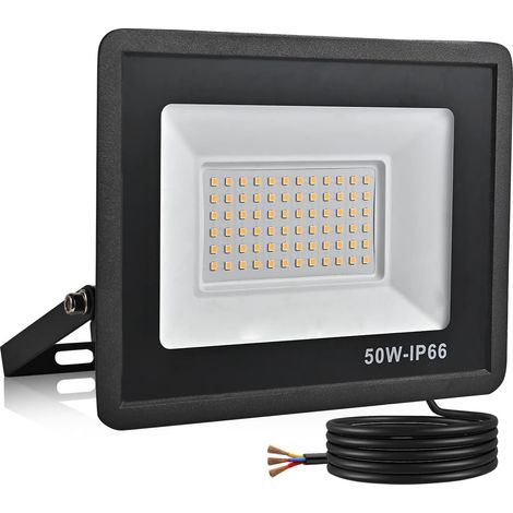 Led-flutlicht, 50 W, Warmweiß (3500 K), Ip66, Außenstrahler, Aluminium, Garten, Garage, Parkplatz