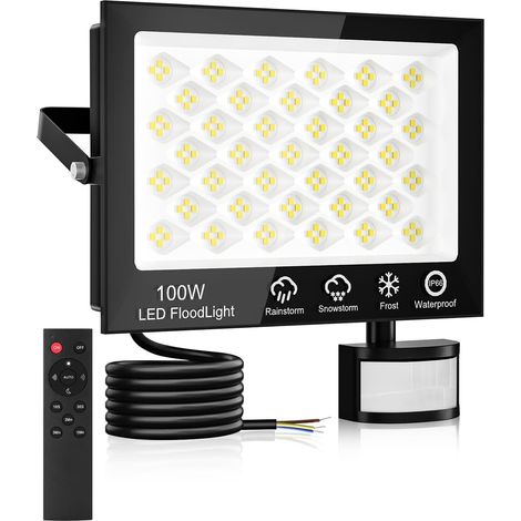 Led-flutlicht Mit Bewegungsmelder, 100 W, 10000 Lm, Kaltweiß, Ip66 Wasserdicht, Fernbedienung Für Garten Oder Garage
