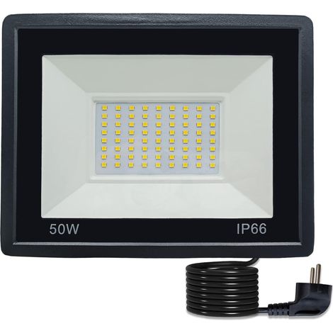X 50-w-led-flutlicht, Ip66-außenstrahler, 3 M Kabel Mit Eu-stecker, Garten-/garagenbeleuchtung, Warmweiß 3000 K