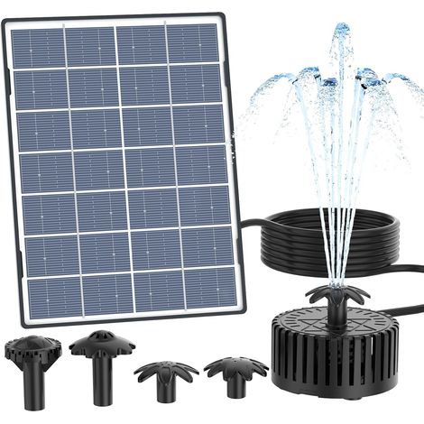 Solarbrunnen, 4,5 W Glasplatte, 4 Düsen, 52 Cm Höhe, Für Garten Und Teich