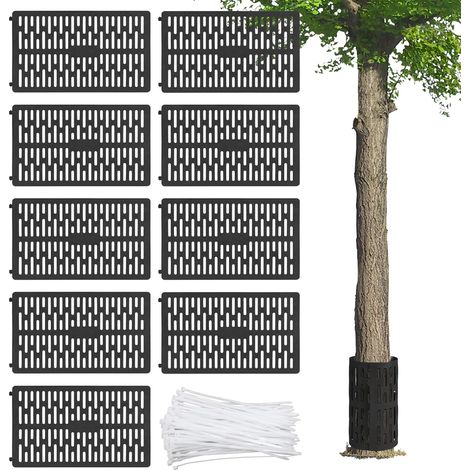 9-teiliges Baumstammschutz-set, Verstellbar, Schwarzer Kunststoff, 33 X 20 Cm, Mit Integrierter Belüftung, Für Garten Und Park