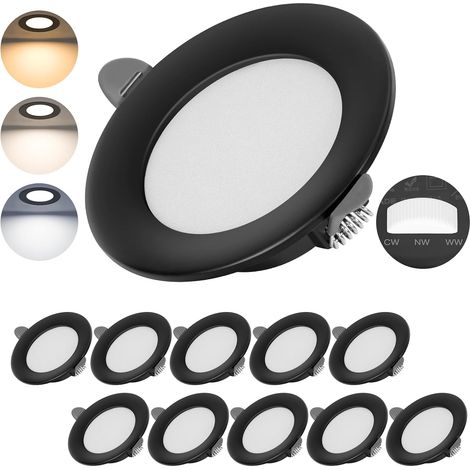 Set Mit 10 Led-einbaustrahlern, Einstellbar Von 2700 K Bis 6000 K, Schwarzes Metall, Schutzart Ip44, Badezimmer