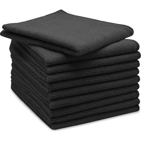 Set Mit 10 Schwarzen Mikrofasertüchern (32 X 32 Cm), Waschbar Bei 60 °c, Saugfähig, Fusselfrei, Für Küche Und Bad