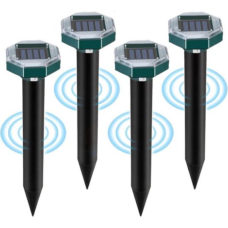 4-teiliges Solarbetriebenes Maulwurfabwehrsystem, Ultraschall, Ip65 Wasserdicht, Schutz Vor Wühlmäusen Und Schlangen, Garten-/rasenschutz