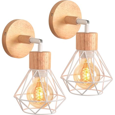 Set Mit 2 Wandleuchten Aus Metall Und Holz, E27, 180° Verstellbar, Innenbeleuchtung Für Wohnzimmer Und Küche