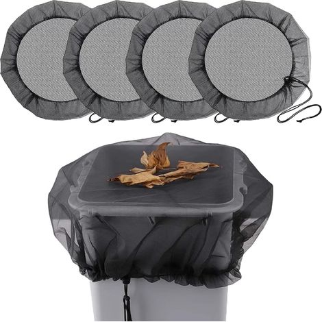 4-teiliges Fassabdeckungsset Mit Kordelzug Und Schutznetz, Schwarzes Polyester, Für Regentonnen Im Freien