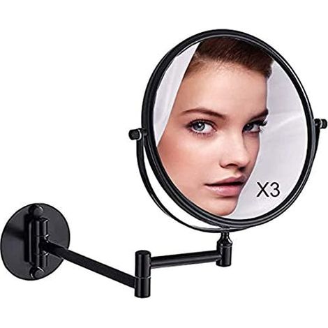 Drei Wand-schminkspiegel, Schwarze Kosmetikspiegel, Badezimmerspiegel, 20 Cm Doppelwandspiegel, Schwenkbar Und Um 360° Ausziehbar