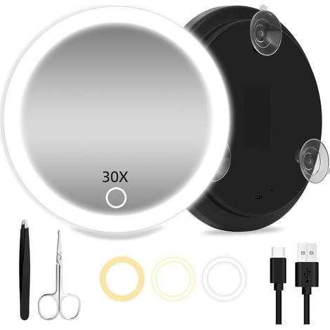 Vergrößerungsspiegel, 30-fache Vergrößerung, Wiederaufladbare Led-leuchte, 15 Cm Durchmesser, Tragbar Für Reisen Und Präzise Messungen