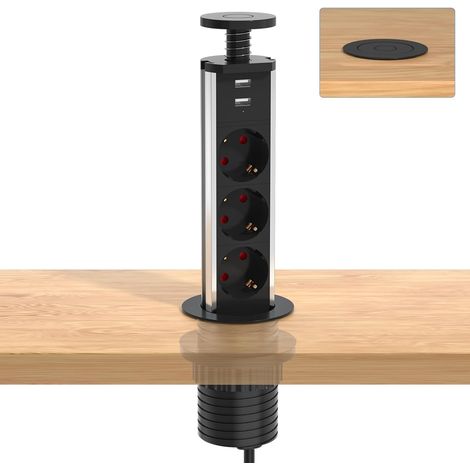 Unterputz-steckdosenleiste, 3 Eu-steckdosen, 2 Usb-anschlüsse, 1,8 M Kabel, Für Küche, Büro, Wohnzimmer