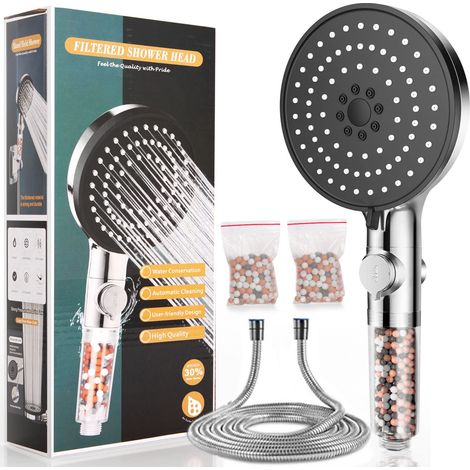 Tragbarer 5-in-1-wassersparduschkopf Mit Filter, 5 Strahlarten, Hohem Wasserdruck (inkl. 1,5 M Schlauch Und Ein-/ausschalter), 8 L/min