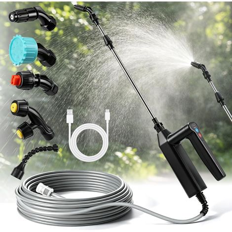 Elektrische Gartenspritze (7,4 V), 3 Geschwindigkeitsstufen, 8 M Schlauch, 5 Düsen Und Teleskopstange, 2000 Mah Akku-betriebene Spritze Zum Reinigen Und Bewässern