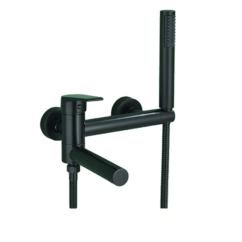 Wandmontierte Badewannenarmatur, Drehbares Duschset, Mattschwarz