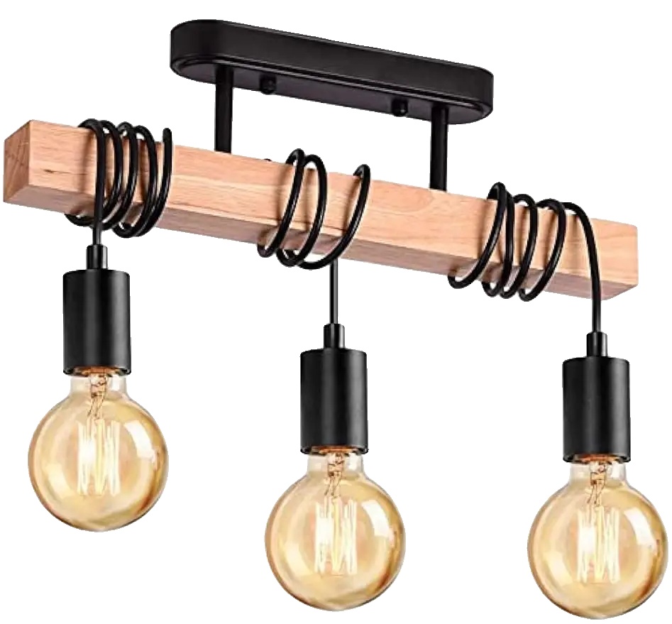 Industrielle Pendelleuchte Aus Holz, Höhenverstellbar, 64244-3, Leuchtmittel Nicht Enthalten (e27)