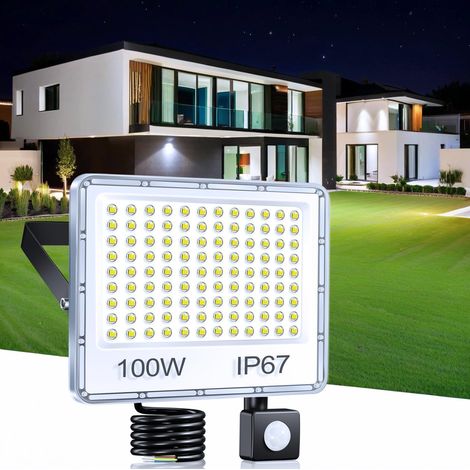 100-w-led-außenstrahler Mit Bewegungsmelder, 10000 Lm, 6500 K, Ip67 Wasserdicht, Für Garten, Terrasse Und Garage