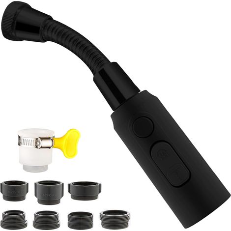 1x Wasserhahn-luftsprudler-verlängerung, Schwarz, 3 Strahlarten, Flexibler Schlauch, M24/22-adapter, Küche/badezimmer