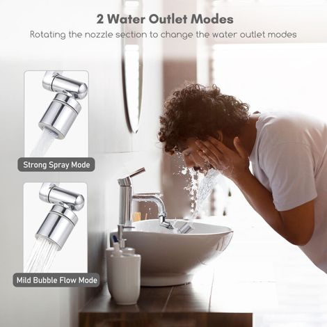 Aoresac Universal-schwenk-armaturenverlängerung, 1440° Drehbarer Strahlregler Mit 2 Wasserauslassmodi, Spritzschutz Für Bad- Und Küchenspülen, Multifunktionale Verlängerung
