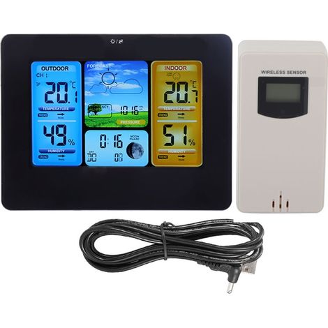Drahtlose Digitale Lcd-wetterstation Mit Uhr, Thermometer, Innen- Und Außenluftfeuchtigkeitsanzeige (schwarz)