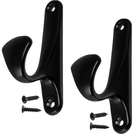 Set Mit 2 Wandhaken 90x25x47 Mm – Haken/aufhänger Für Mäntel, Hüte, Bademäntel, Handtücher, Duschen, Toiletten, Waschküchen – Metall – Schwarz