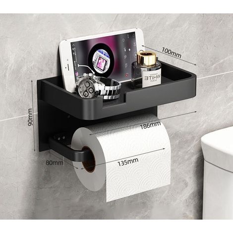 Toilettenpapierhalter, Leichter Luxus-toilettenpapierhalter, Handyhalterung (schwarz)