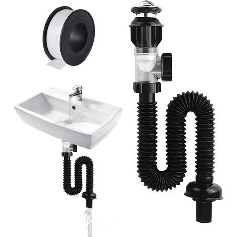 Siphon-set Für Spülbecken, Abflussgarnitur Mit 15 M Wasserfestem Klebeband, Kompakter Siphon Für Küchen- Und Badezimmerspülen, Für Abflüsse Mit Einem Durchmesser Von 30 Bis 32 Mm.