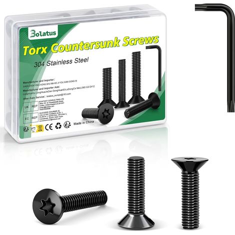 Packung Mit 50 Schwarzen Senkkopfschrauben M3 X 8 Mm Aus Bolatus 304 Edelstahl, Inklusive Torx-schlüssel Und Aufbewahrungsbox Gemäß Iso 14581, Für Maschinen Und Anlagen, Außeninstallationen Und Möbel.