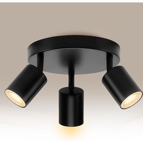 Schwarze Led-deckenleuchte – 3 Runde Leuchtmittel – Gu10-sockel – Ideal Für Wohnzimmer, Schlafzimmer, Küche, Flur – Leuchtmittel Nicht Enthalten