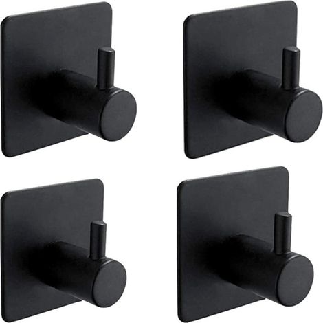 Set Mit 4 Handtuchhaken, Edelstahl, Mit Klebestreifenbefestigung, Schwarz