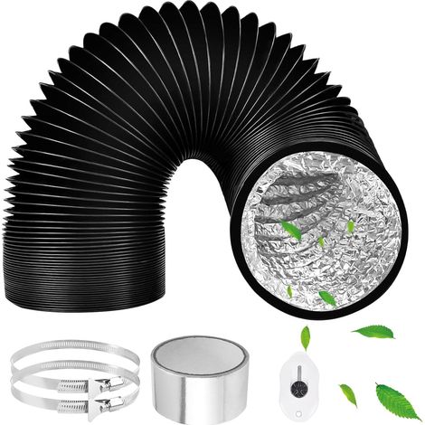 X 125 Mm X 3 M Flexibler Schwarzer Aluminium-vmc-schlauch Mit 2 Klemmen Für Badezimmer Und Wäschetrockner