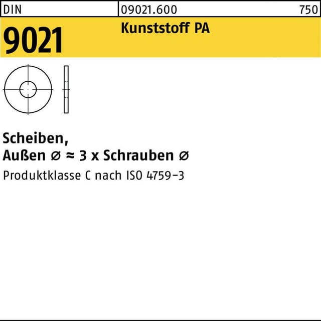 Unterlegscheibe DIN 9021 3,2 x 9 x0,8 Polyamid naturfarben