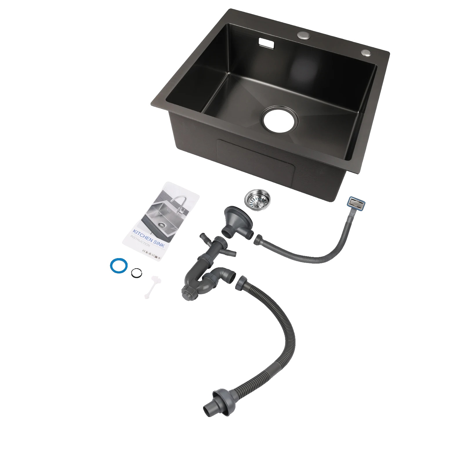 Küchenspüle, Einzelbecken, Edelstahl, Schwarz
