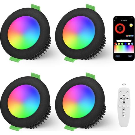 4er-set Rgb-led-einbaustrahler Mit Bluetooth, 5 W, Schutzart Ip44, Schwarz, App-steuerung, Fernbedienung, Badezimmer