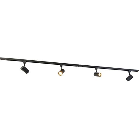 1-schienen-spotsystem, 4 Leuchten, Gu10-sockel, Schwarz, Ip20, Wohnzimmer, Schlafzimmer, Küche