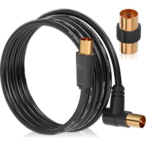 X 10 M Tv-antennenkabel, 75 Ohm Koaxialkabel, Doppelt Geschirmtes Reinkupferkabel, Rechtwinkliger Stecker, Adapter Im Lieferumfang Enthalten