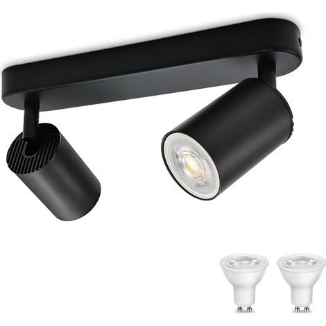 1 Deckenleuchte Mit 2 Verstellbaren Strahlern, Schwarzes Metall, Gu10-fassung, Wohnzimmer, Schlafzimmer