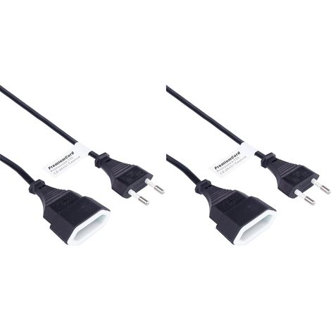 2er-pack Verlängerungskabel (3 M), Eurostecker, 250 V, 2,5 A, Pvc, Schwarz, Für Den Hausgebrauch
