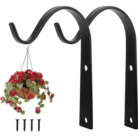 Wandhaken Für Pflanzen, Schmiedeeiserne Hängehaken, Wandhalterungen Für Balkon Und Garten, Metallhaken Mit Schrauben, Außendekoration Für Balkon Und Garten – Schwarz