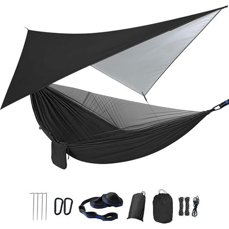 Hängematte Mit Moskitonetz, 210t Nylon, Doppelte 6 M Gurte, Tragkraft 300 Kg, Geeignet Für Camping Und Wandern