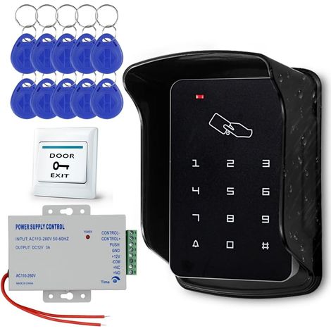 Zutrittskontrollset, Ip68 Wasserdichte Tastatur, Regenschutz, 10 Rfid-schlüsselanhänger, 12-v-netzteil, Ausgangstaster