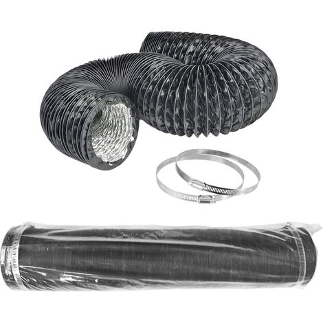 Flexibler Lüftungsschlauch, Schwarz, Aluminium/pvc, Durchmesser 102 Mm, Länge 8 M, Mit 2 Stahlklemmen, Für Küche Und Bad
