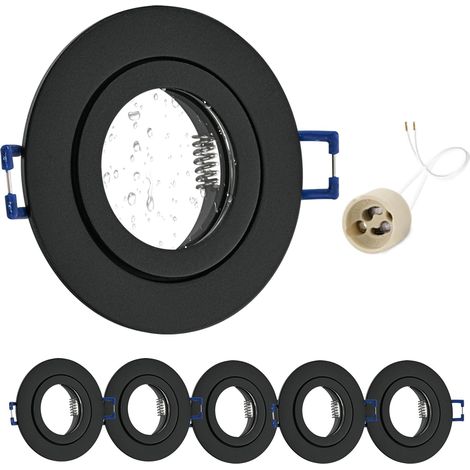 6x Einbaustrahler, Schwarzes Aluminium, Ip44, Gu10-fassung, 68-mm-bohrung, Badezimmer