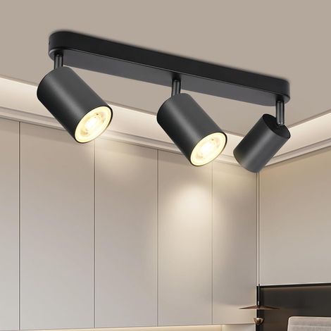 Deckenleuchte Mit 3 Gu10-spots, Schwarz, 350° Verstellbar, Aluminium, Für Wohnzimmer, Küche, Schlafzimmer