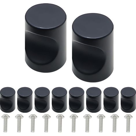 10 Schrankknöpfe, Schwarze Aluminiumlegierung, 20 Mm Durchmesser, Schrauben Inklusive, Für Küchenschränke