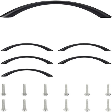 Set Mit 6 Möbelgriffen, Aluminiumlegierung, Gebogenes Schwarzes Design, 128 Mm Lochabstand, Für Küchenschubladen