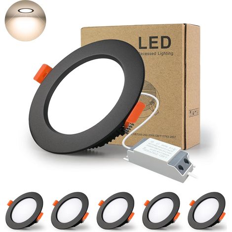 5er-pack Led-einbaustrahler, Ultra-flachschwarz, 5 W, 500 Lm, Ip44, Neutralweiß 4000 K, Für Badezimmer