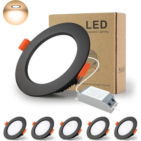 5er-pack Schwarze Led-einbaustrahler, 7 W, 700 Lm, Schutzart Ip44, 3000 K, Ausschnitt 80–90 Mm, Für Bad Und Küche